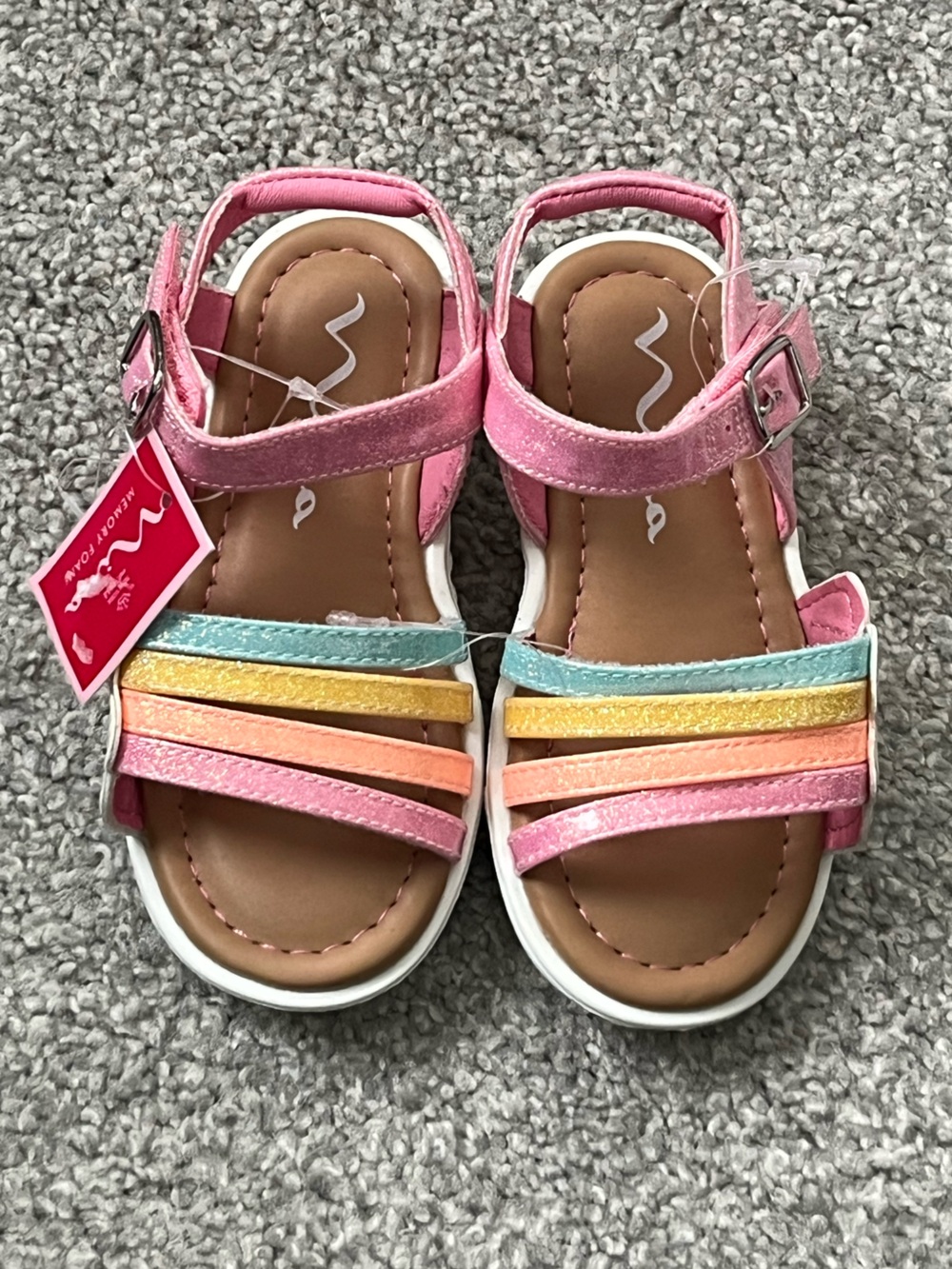 NWT Nina Keria Pink Multi-Stripe Girls Rainbow Cloud Sandals Size 7